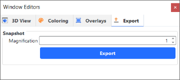 Export settings in the Window Editors panel (3D Views, Motion Preview, and Particles Details windows only)