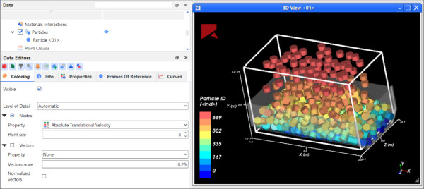 3D View window showing particle flow after processing