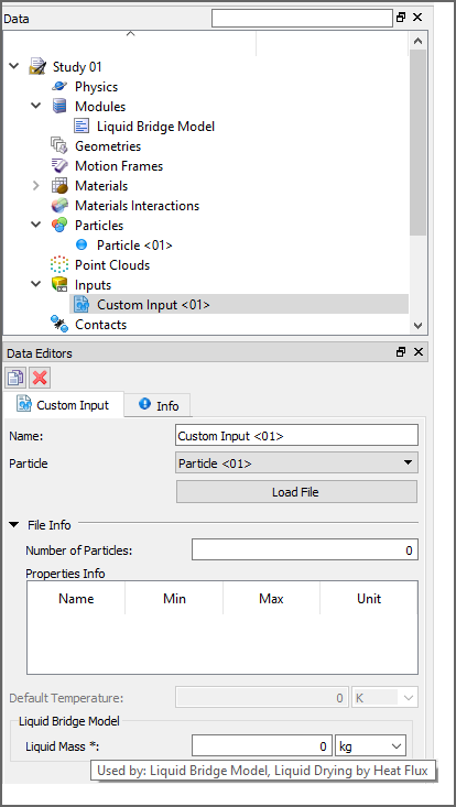 Liquid Bridge Model Module settings showing a shared parameter