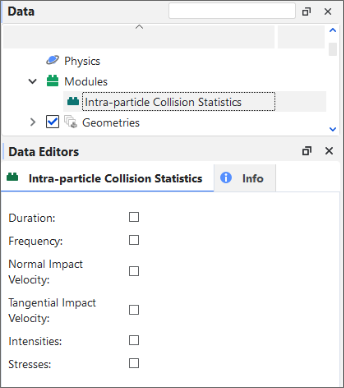 Options in the Data Editors panel when the Intra-particle Collision Statistics Module is enabled