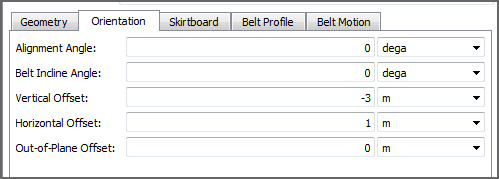 Default Receiving Conveyor, Orientation parameters in the Data Editors panel