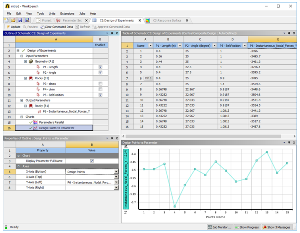 Example of a parametrized Rocky project using DesignXplorer