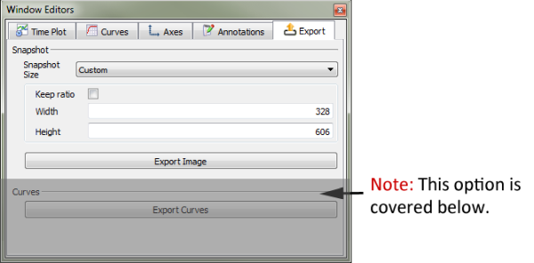 Export Image settings in the Window Editors panel (Plots and Histograms only)