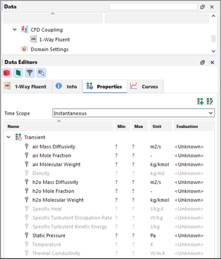 Fluent 1-Way variables are selected during the export process