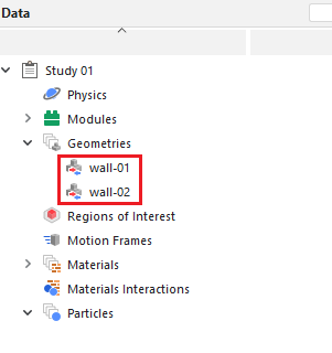 New entries under Geometries in the Data panel.