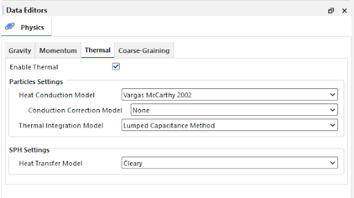Enabling the Thermal in the Momentum tab of the Physics Data Editor in Rocky.