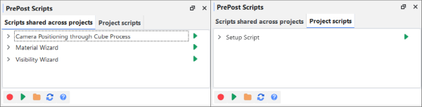 PrePost Script panel showing different scripts on both tabs