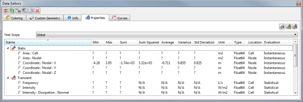 Property column header options in the Data Editors panel