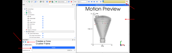 Motion Frames parameters in the Data Editors panel, and the Motion Preview window