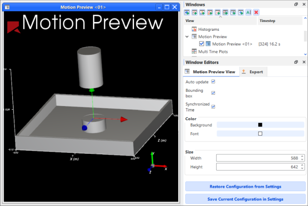 Motion Preview View tab options on the Window Editors panel