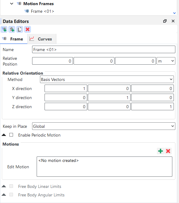 Parameters for newly added Frame entry - Basis Vectors