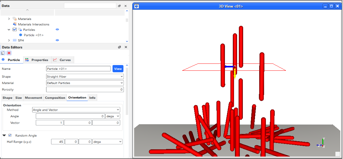 A default-orientated Particle set being released from an inlet