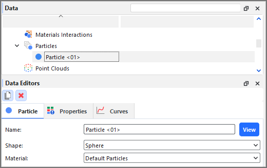 Main Particle tab on the Data Editors panel