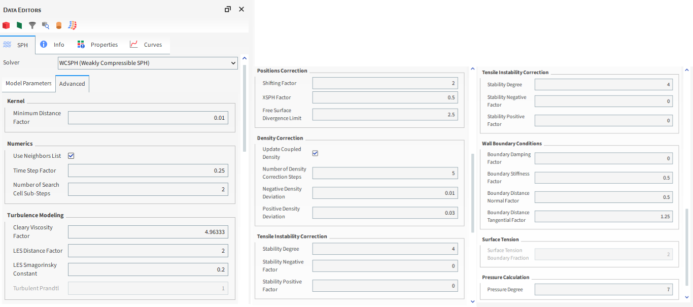 SPH Model Advanced Parameters