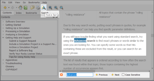 Searching for a word or phrase within a topic