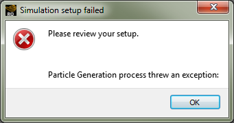 Simulation setup failed message for too many particles