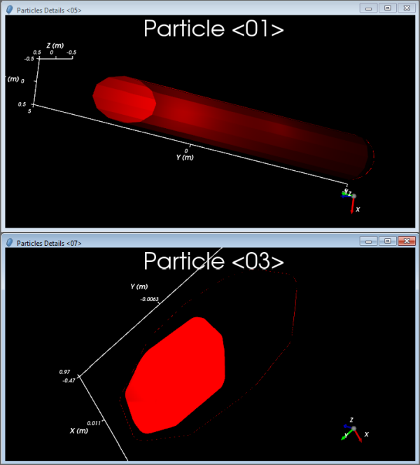 Example of a small-scale straight fiber (above) and a small-scale sphero-polyhedron (below) displaying rendering and lighting issues in the Particles Details window
