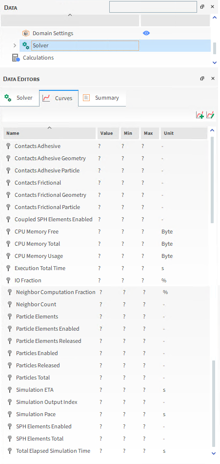 Solver, Curves options on the Data Editors panel