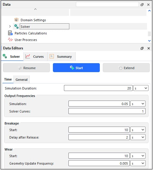 Solver | Time (default) parameters in the Data Editors Panel
