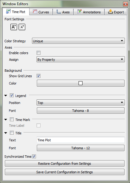 Time Plot settings in the Window Editors panel