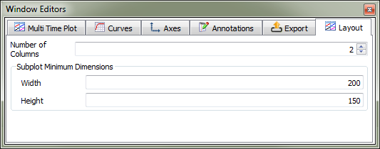 Multi Time Plot, Layout settings in the Window Editors panel