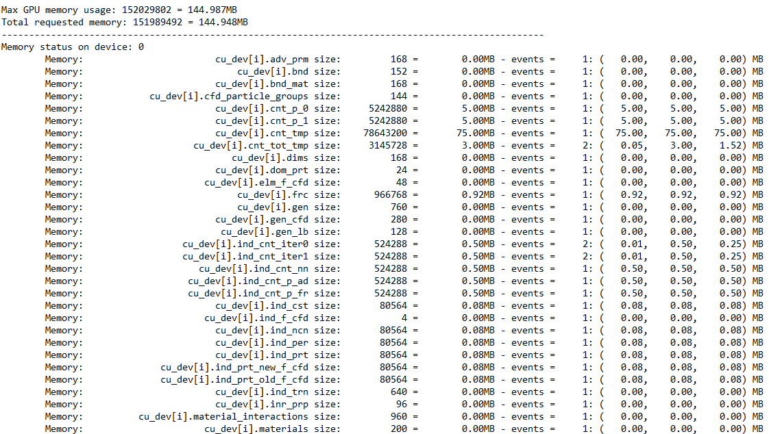 GPU memory status shown in the simulation log file