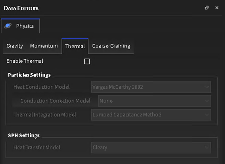 Physics thermal tab when HTC transfer between Rocky and Mechanical via Workbench is used.