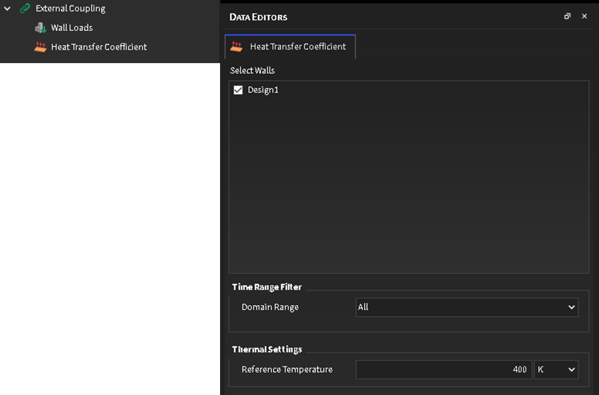 Physics thermal tab when HTC transfer between Rocky and Mechanical via Workbench is used.