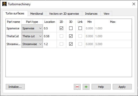 Turbomachinery Dialog Turbo Surfaces Tab