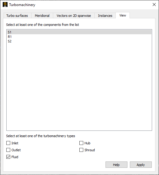 Turbomachinery Dialog View Tab