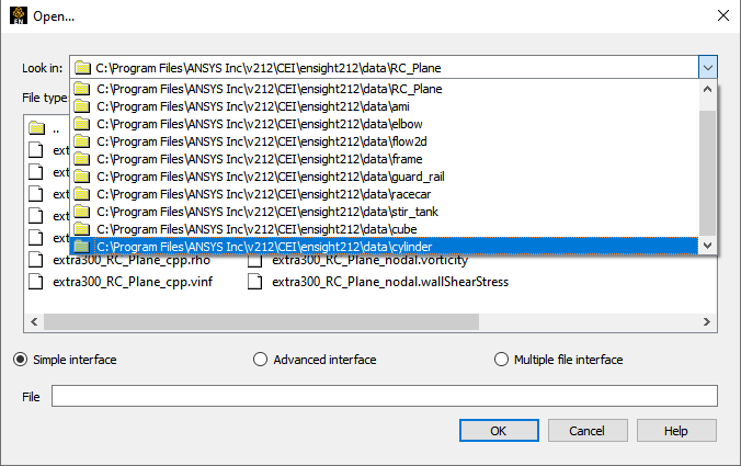 EnSight File Open Dialog History