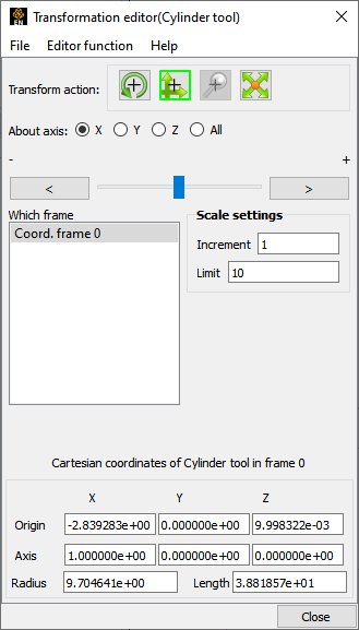 Transformation Editor (Cylinder Tool) or (Sphere Tool)