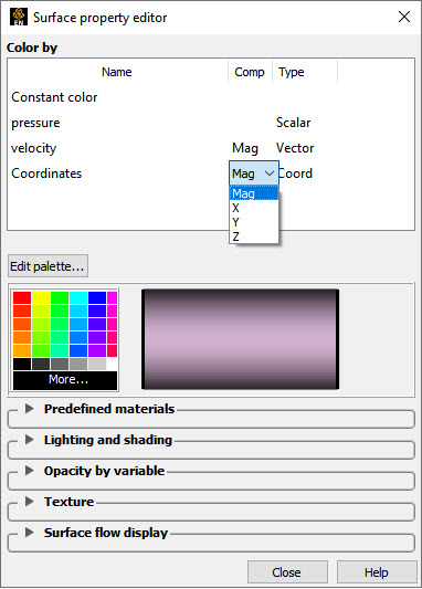 Part Color/Surface Property Dialog