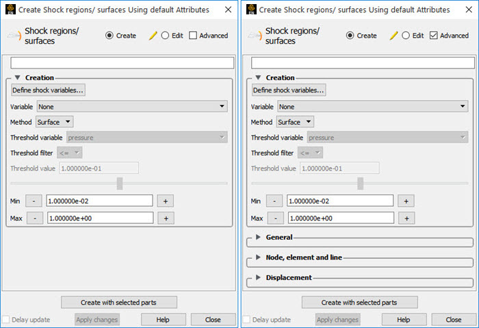 Feature Panel - Shock Regions/Surfaces