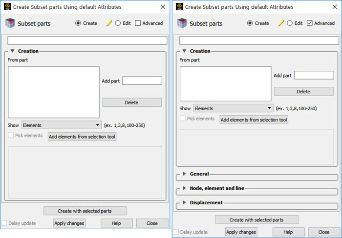 Feature Panel - Subset Parts