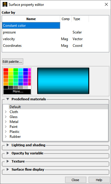 Part Color/Surface Property Editor Predefined Materials