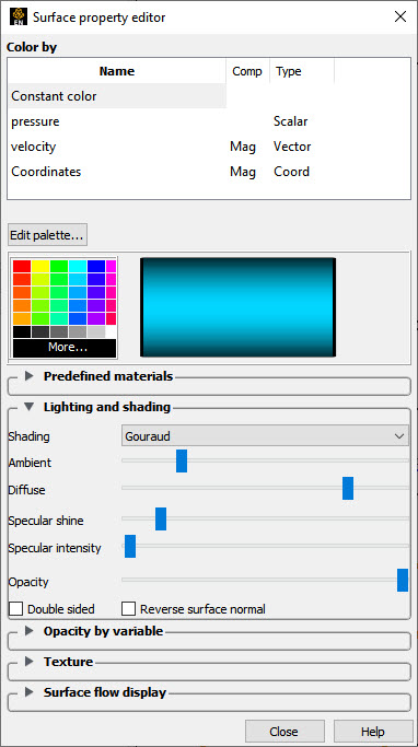 Part Color/Surface Property Editor Lighting and Shading