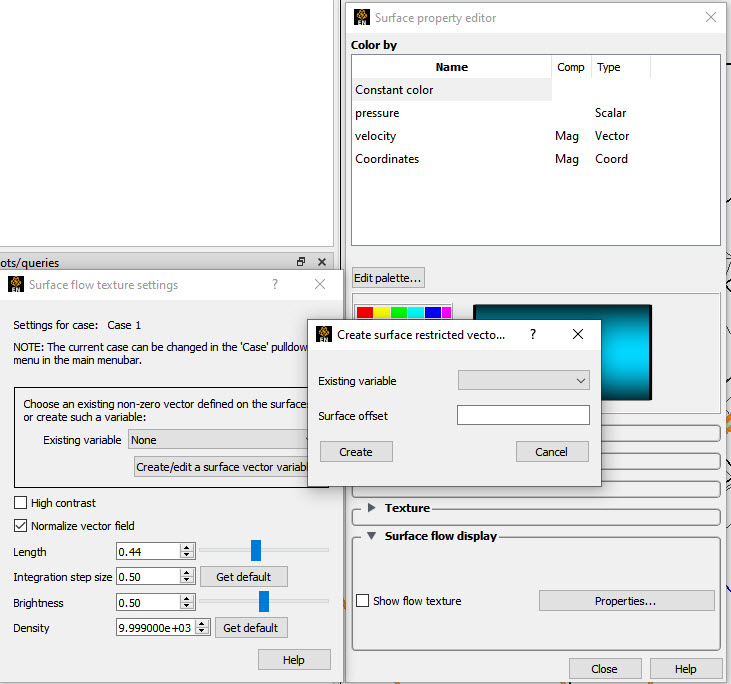 Part Color/Surface Property Editor Surface Flow Display