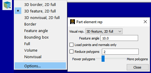 Part Element Settings Icon and Part Element Rep Dialog