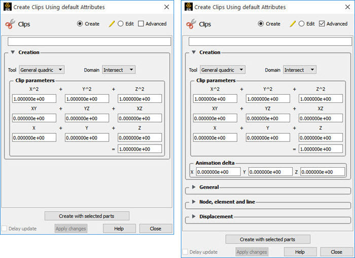 Feature Panel - Clips - General Quadric