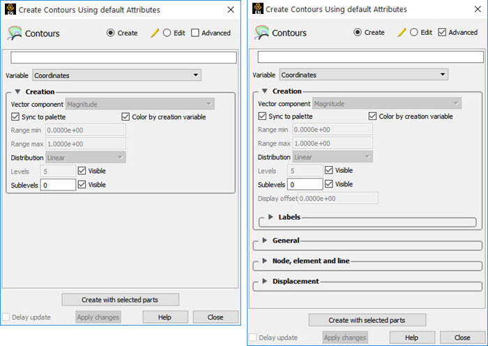 Feature Panel - Contours, Basic and Advanced