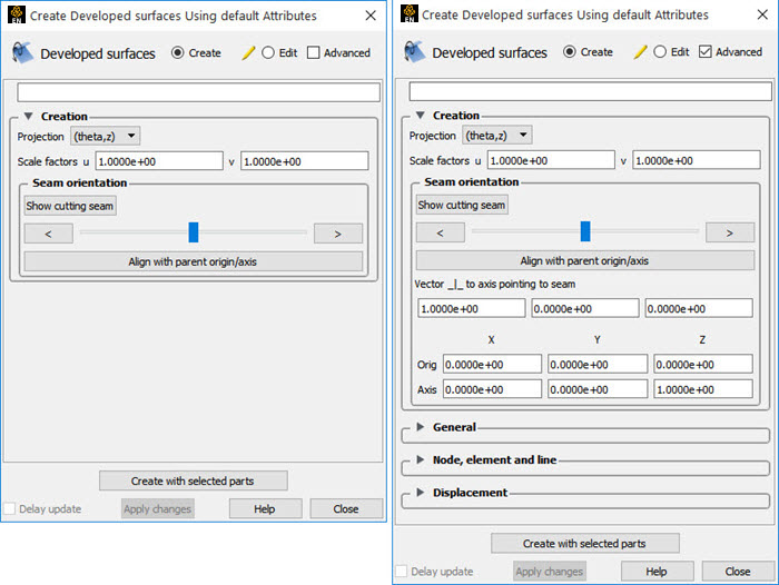 Feature Panel - Developed Surfaces