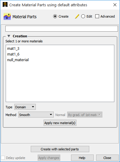 Feature Panel - Material Parts