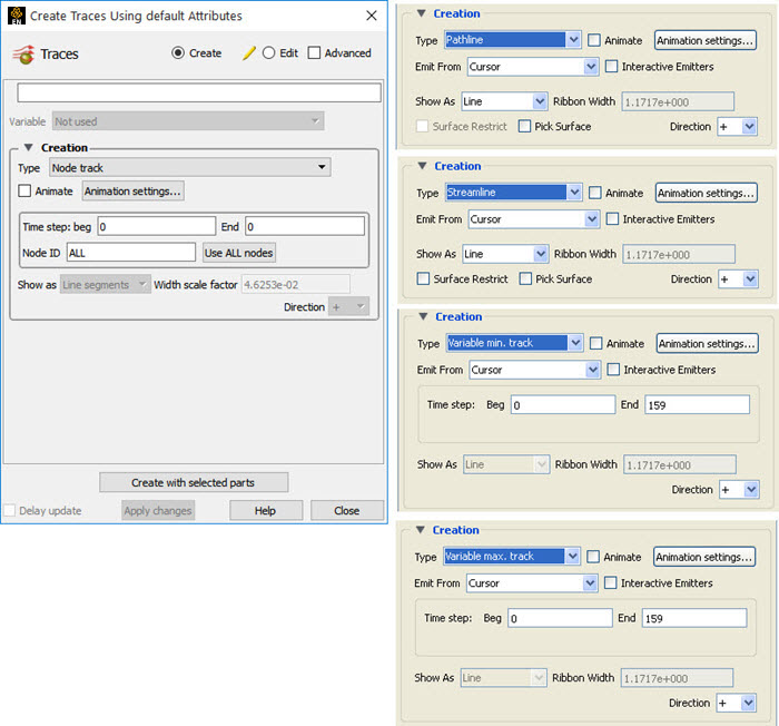 Feature Panel - Particle Traces - Basic Types