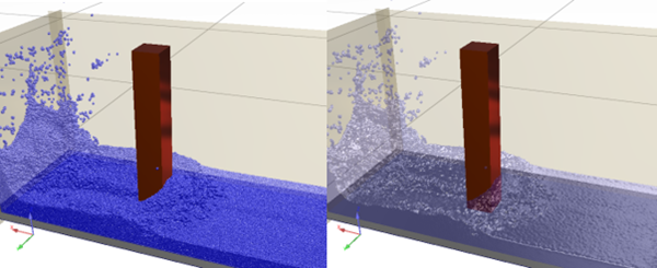 Sphere Rendering (Left), SPH Screen Surface Rendering (Right)