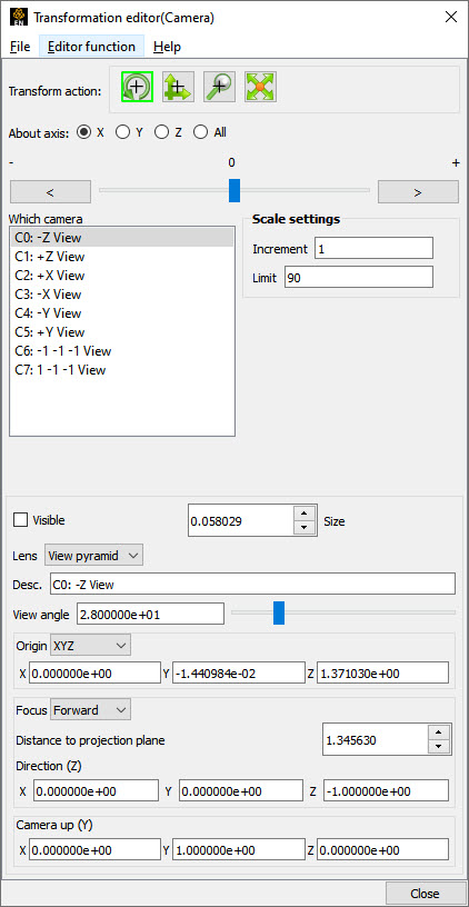 Transformation Editor for Camera Scale