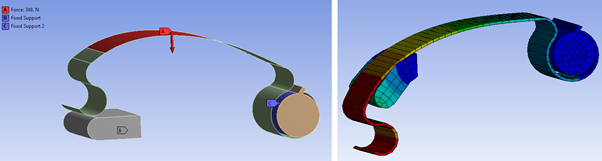 The Clip Model Setup in Explicit Dynamics with Final Deformation Values (right)