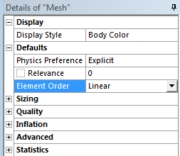 Meshing options menu - Defaults