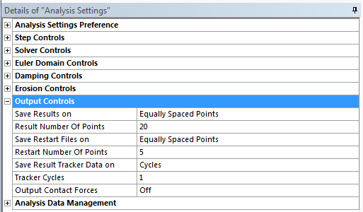 Analysis Settings - Output Controls