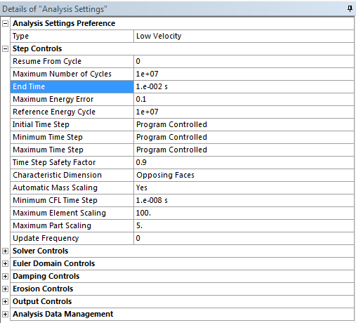 Analysis Settings - Step Controls